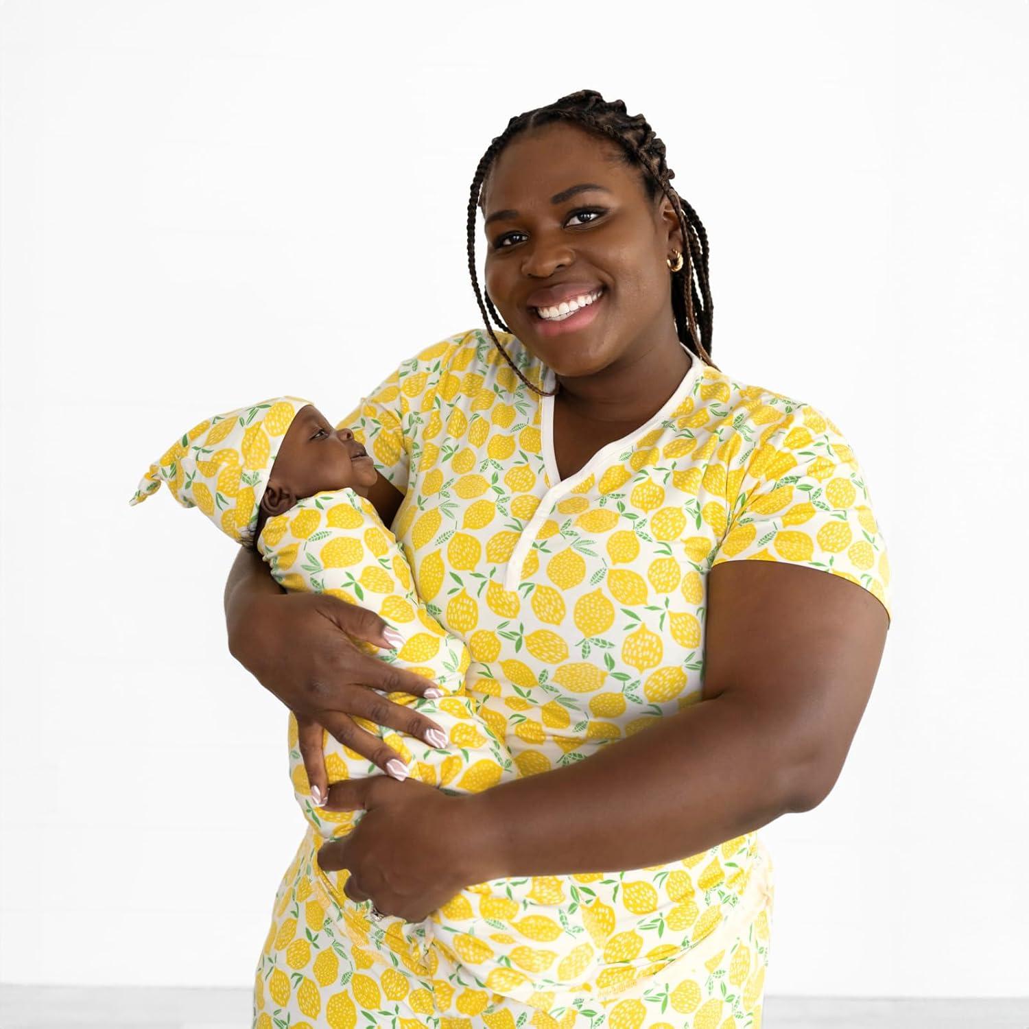 imageLittle Sleepies New Mothers Bundle Includes Womens Pajama Top and Bottoms Newborn Swaddle Hat Set Viscose Derived from Bamboo Lemons