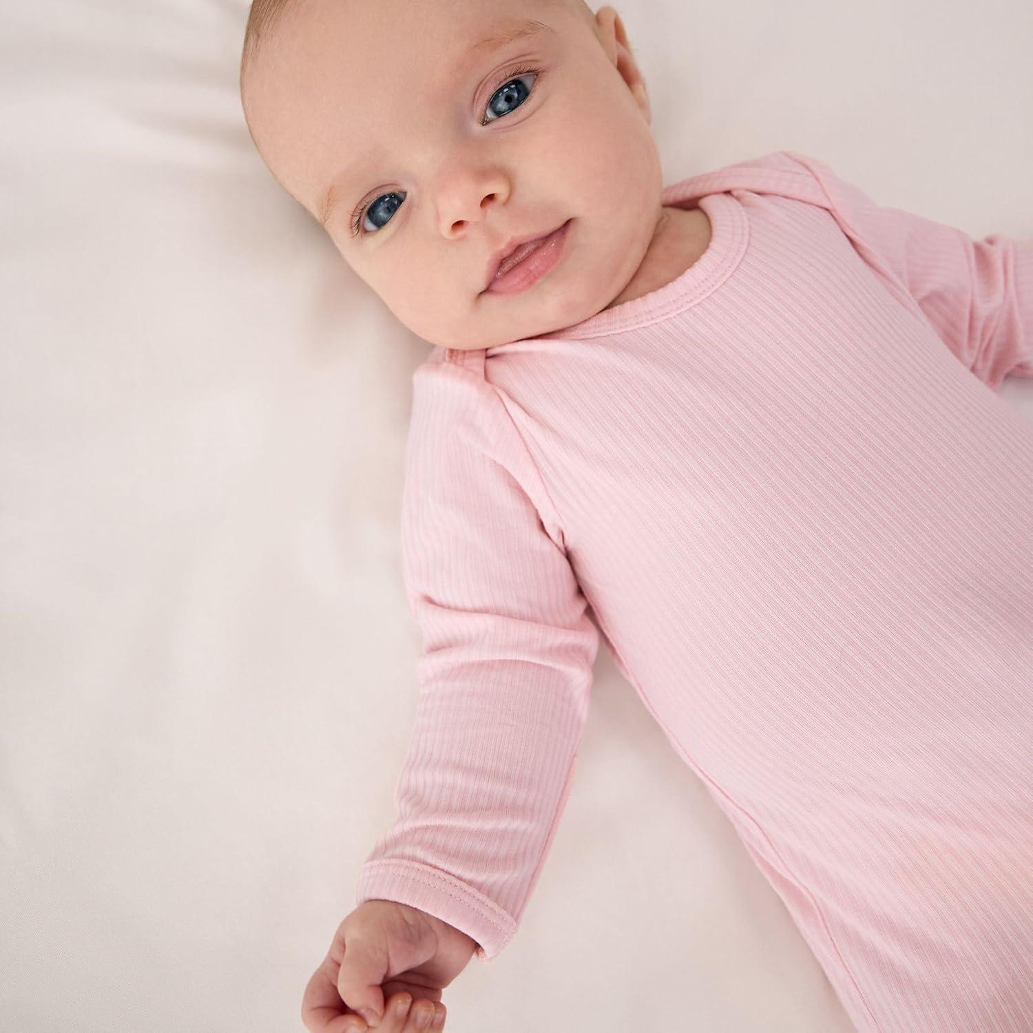 imageLittle Sleepies Newborn Infant Gown Soft Viscose from Bamboo Baby Gown for Newborn Girls ampamp Boys Baby Clothes Infant SleeperPrima Pink Ribbed