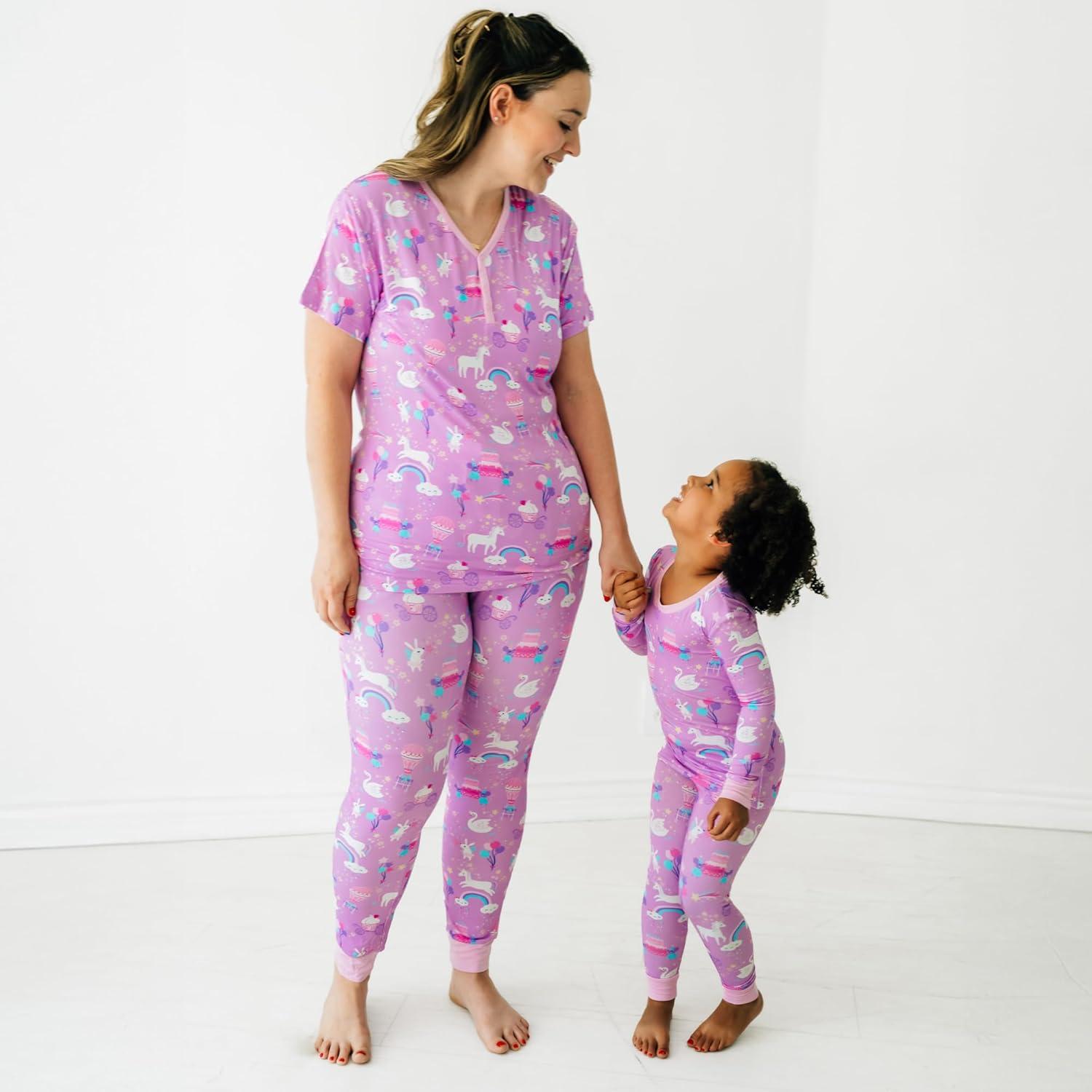 imageLittle Sleepies Womens Pajama Top Viscose Derived from Bamboo Soft Button Up Pajama Top Nursing Friendly Short SleeveMagical Birthday