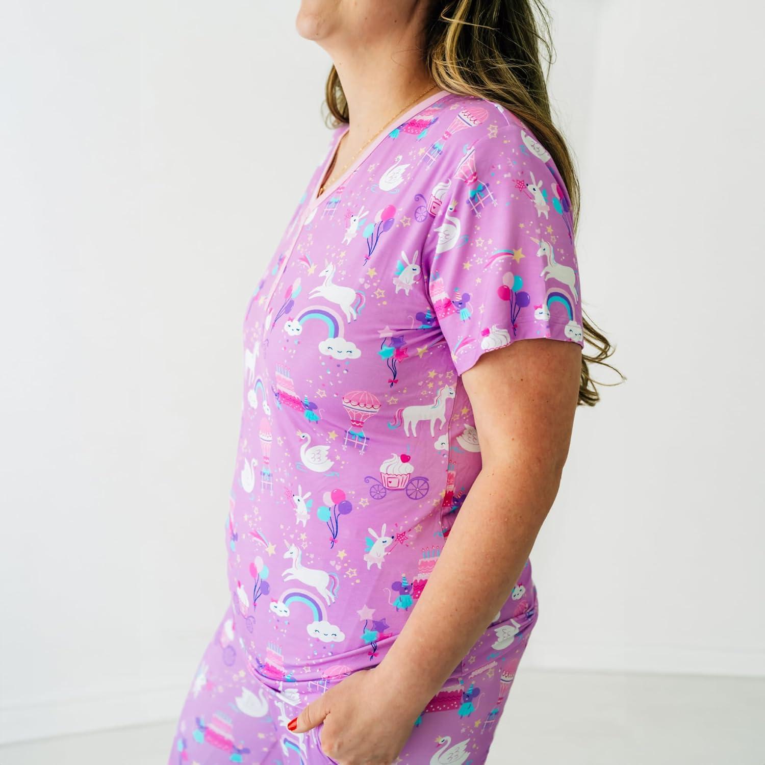 imageLittle Sleepies Womens Pajama Top Viscose Derived from Bamboo Soft Button Up Pajama Top Nursing Friendly Short SleeveMagical Birthday