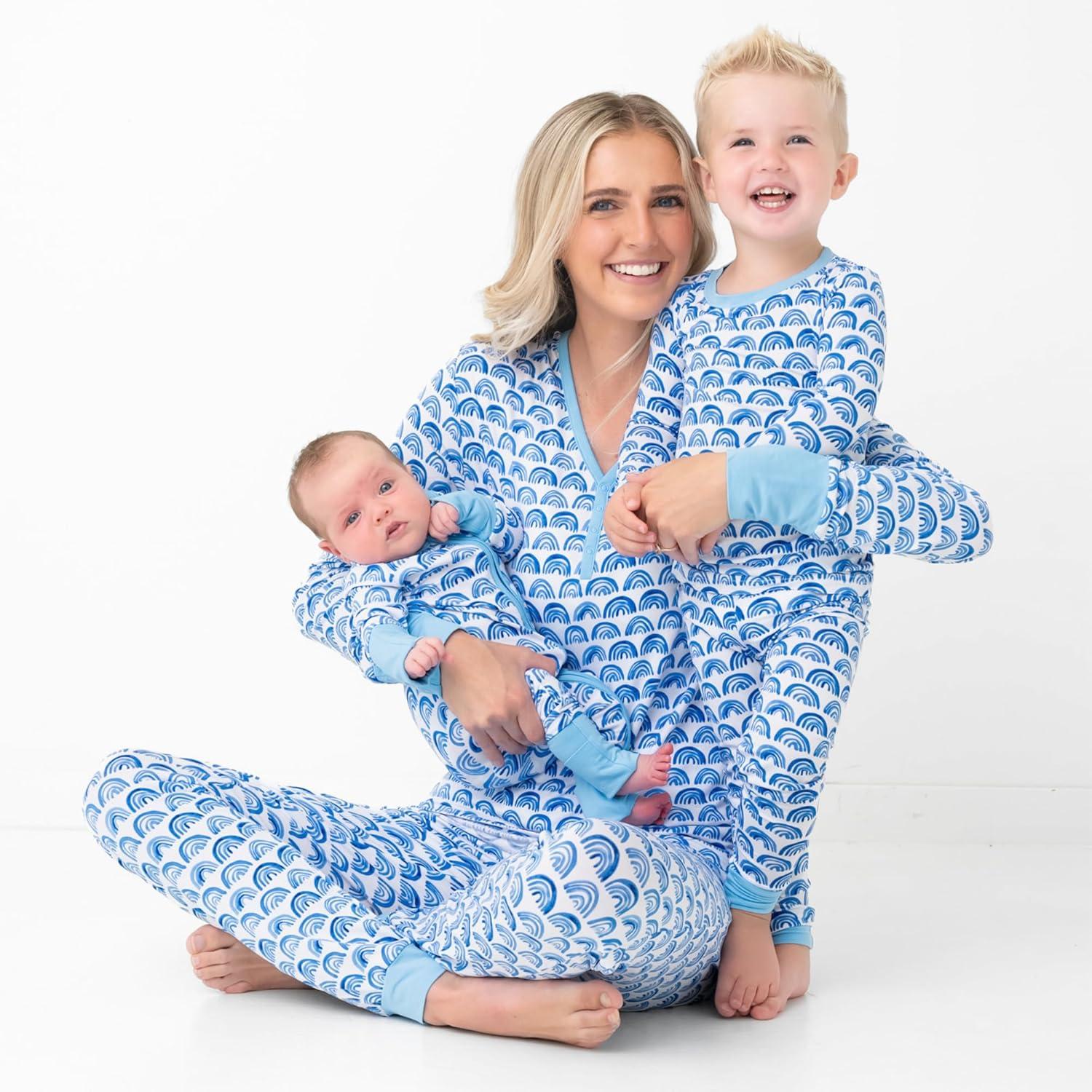 imageLittle Sleepies Womens Pajama Top Viscose from Bamboo Henley Button Up Nursing PJs Family Matching Pajamas for Women SetBlue Rainbows