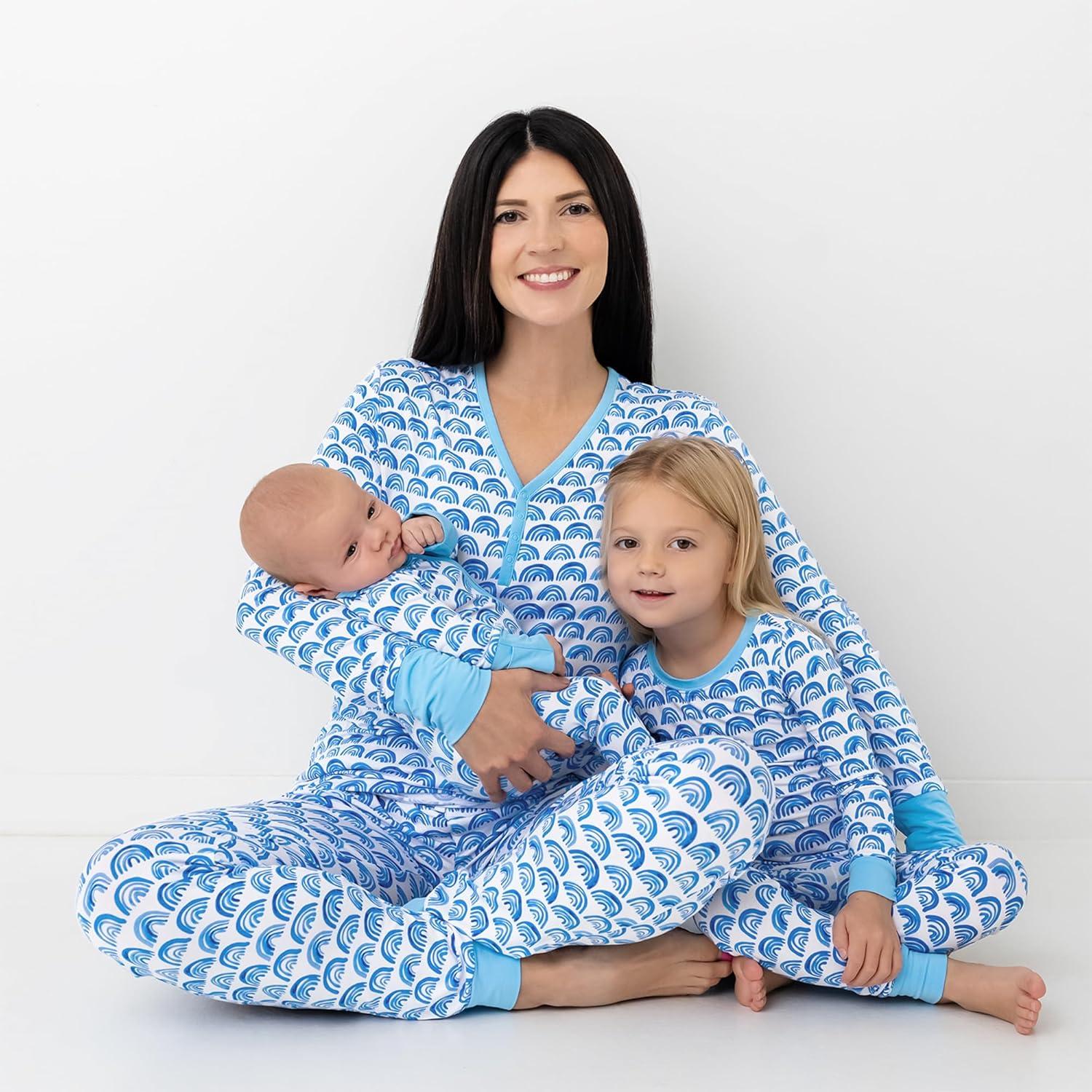 imageLittle Sleepies Womens Pajama Top Viscose from Bamboo Henley Button Up Nursing PJs Family Matching Pajamas for Women SetBlue Rainbows