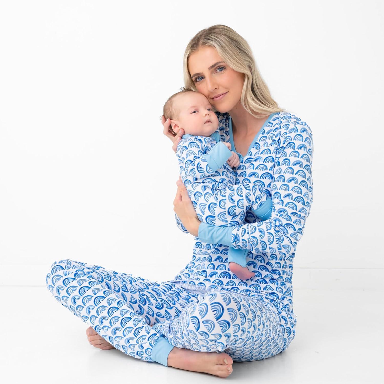 imageLittle Sleepies Womens Pajama Top Viscose from Bamboo Henley Button Up Nursing PJs Family Matching Pajamas for Women SetBlue Rainbows