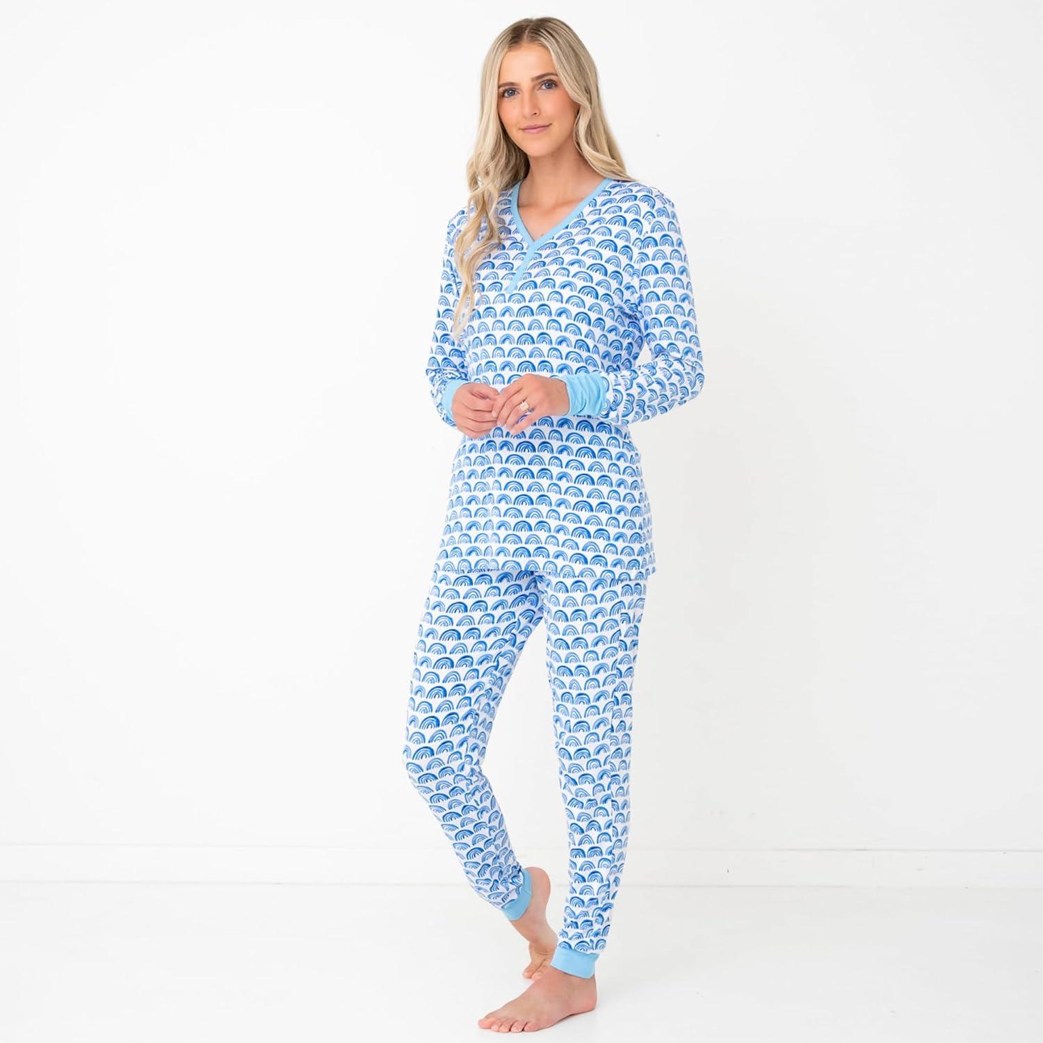 imageLittle Sleepies Womens Pajama Top Viscose from Bamboo Henley Button Up Nursing PJs Family Matching Pajamas for Women SetBlue Rainbows