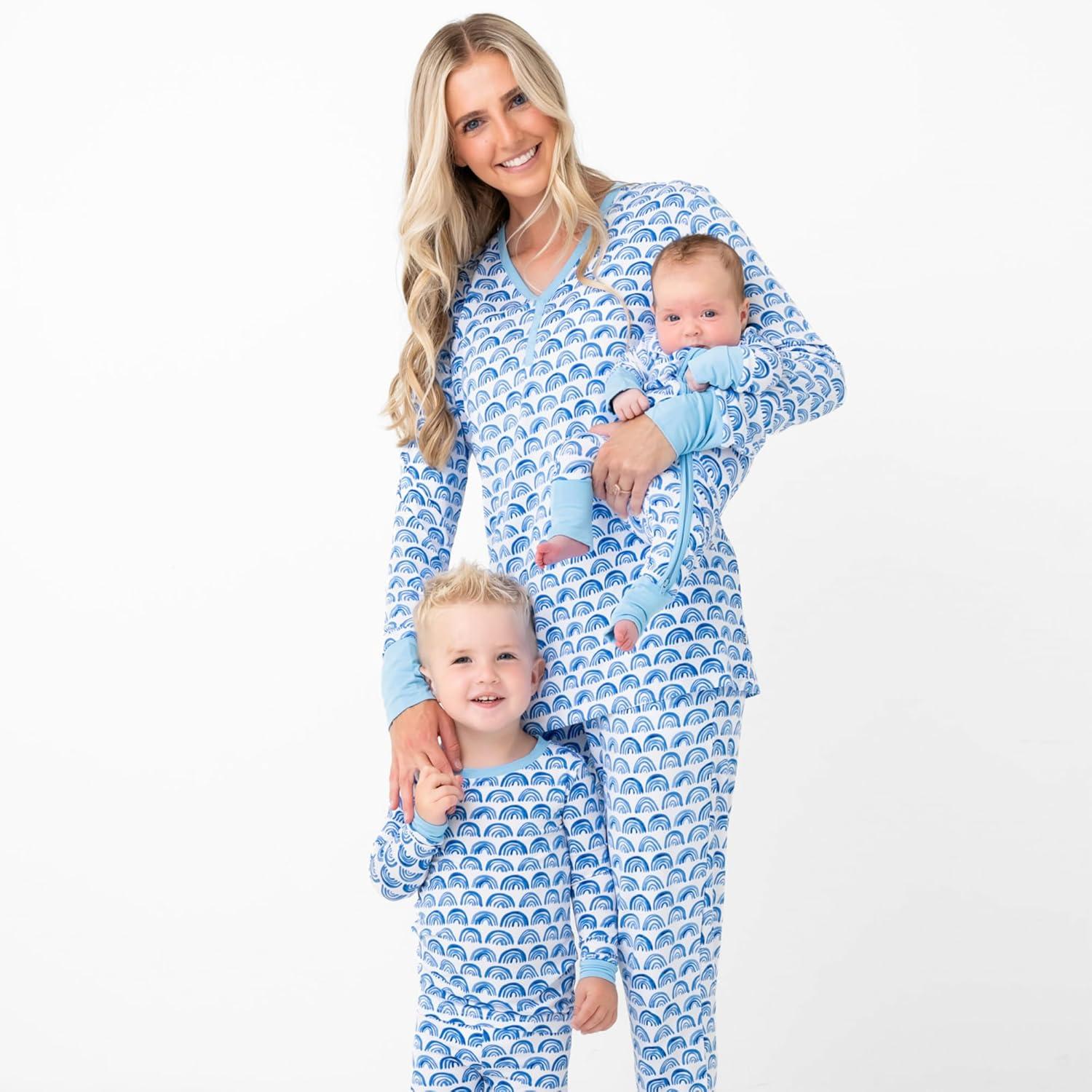 imageLittle Sleepies Womens Pajama Top Viscose from Bamboo Henley Button Up Nursing PJs Family Matching Pajamas for Women SetBlue Rainbows