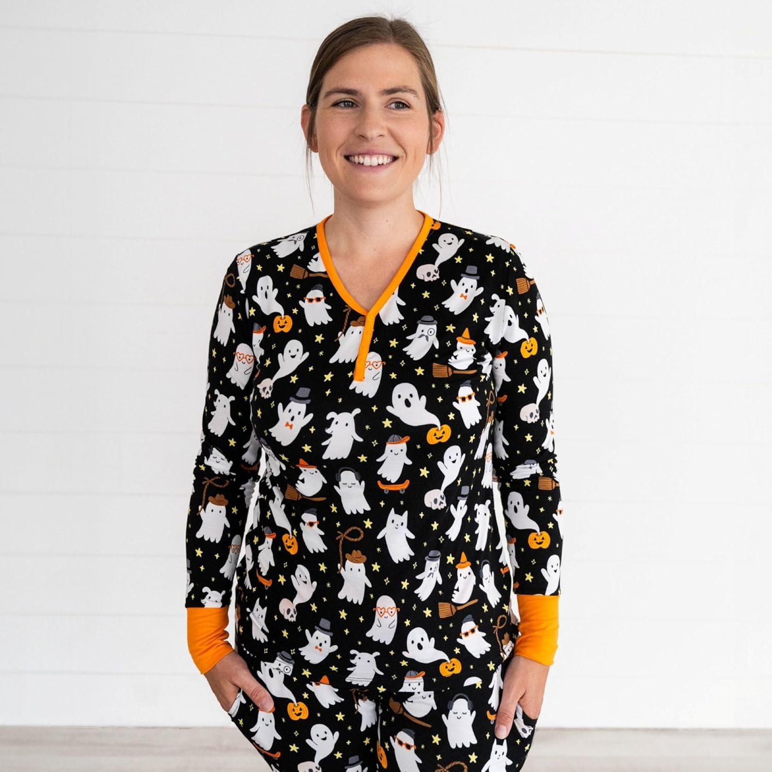 imageLittle Sleepies Womens Pajama Top Viscose from Bamboo Henley Button Up Nursing PJs Family Matching Pajamas for Women SetFriendly Ghosts