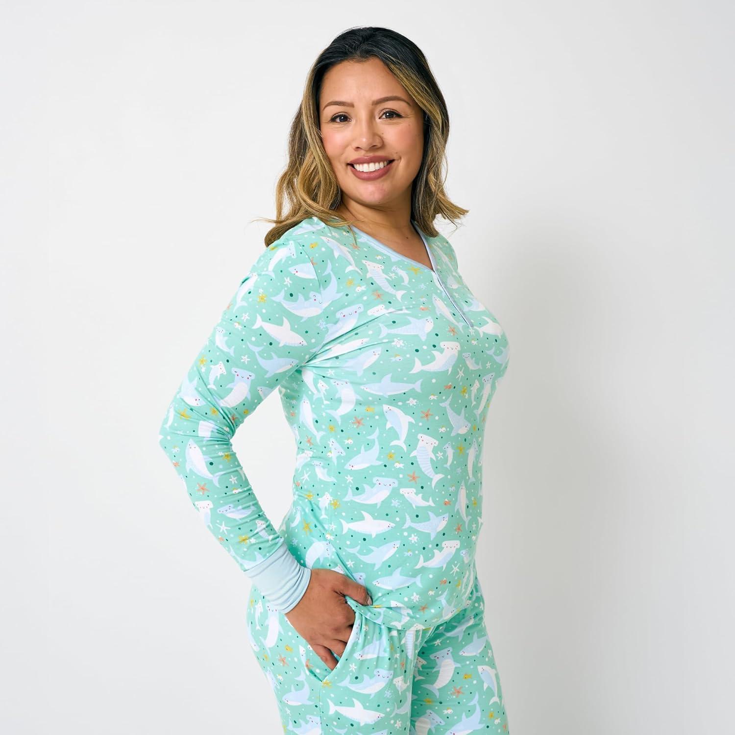 imageLittle Sleepies Womens Pajama Top Viscose from Bamboo Henley Button Up Nursing PJs Family Matching Pajamas for Women SetShark Soiree