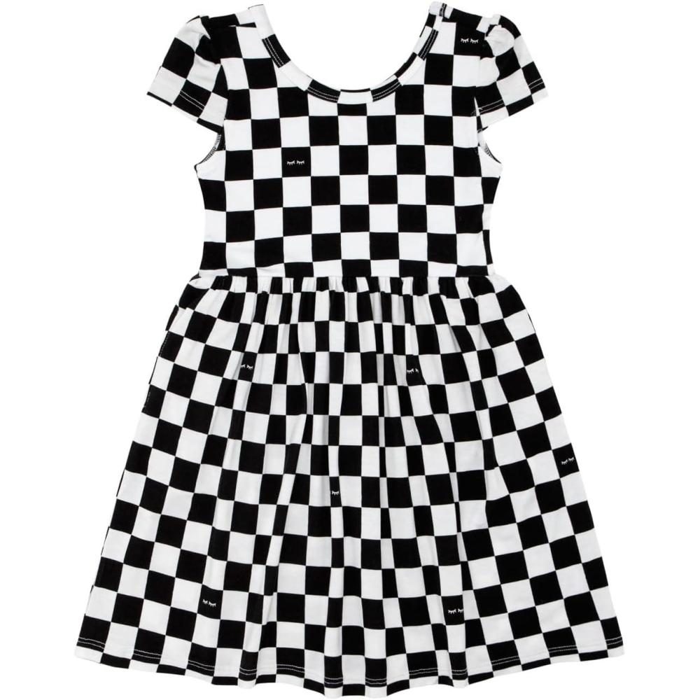 imageLittle Sleepies Cap Sleeve Skater Dress  Toddler Girl Viscose from Bamboo Kids Dress wPockets ampamp Breathable Twirl SkirtChecks