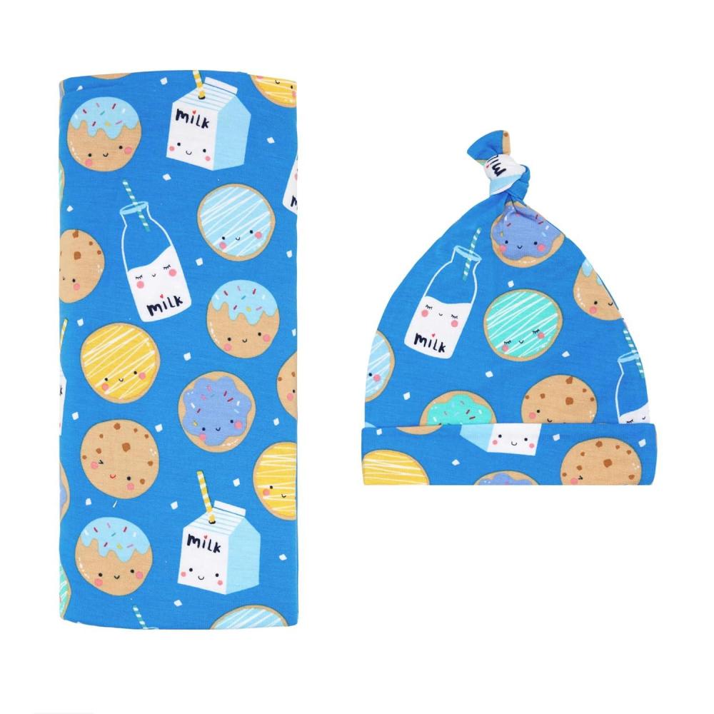 imageLittle Sleepies Holiday Swaddle ampamp Hat Set Baby Swaddles Newborns Soft Viscose from Bamboo Swaddle Blanket Wrap Modern ampamp MerryBlue Cookies  Milk