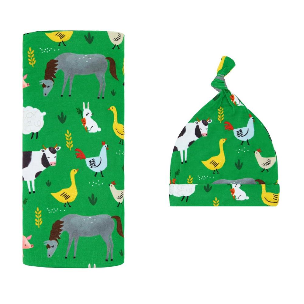 imageLittle Sleepies Holiday Swaddle ampamp Hat Set Baby Swaddles Newborns Soft Viscose from Bamboo Swaddle Blanket Wrap Modern ampamp MerryGreen Farm Animals