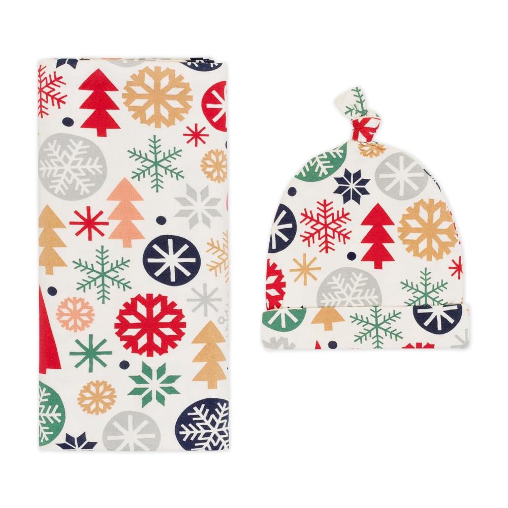 imageLittle Sleepies Holiday Swaddle ampamp Hat Set Baby Swaddles Newborns Soft Viscose from Bamboo Swaddle Blanket Wrap Modern ampamp MerryModern  Merry