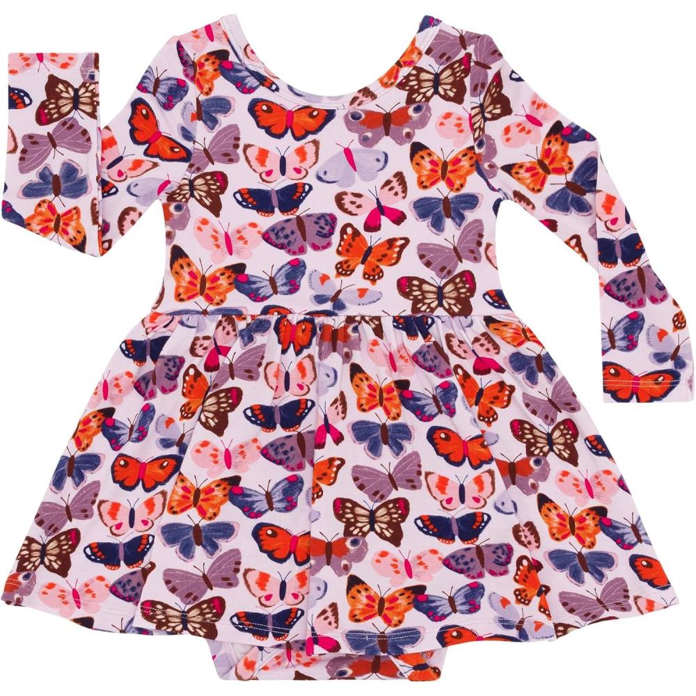 imageLittle Sleepies Long Sleeve Twirl Bodysuit Dress  Viscose from Bamboo Baby Girl Clothes with Snaps for Easy Diaper ChangesButterfly Kisses