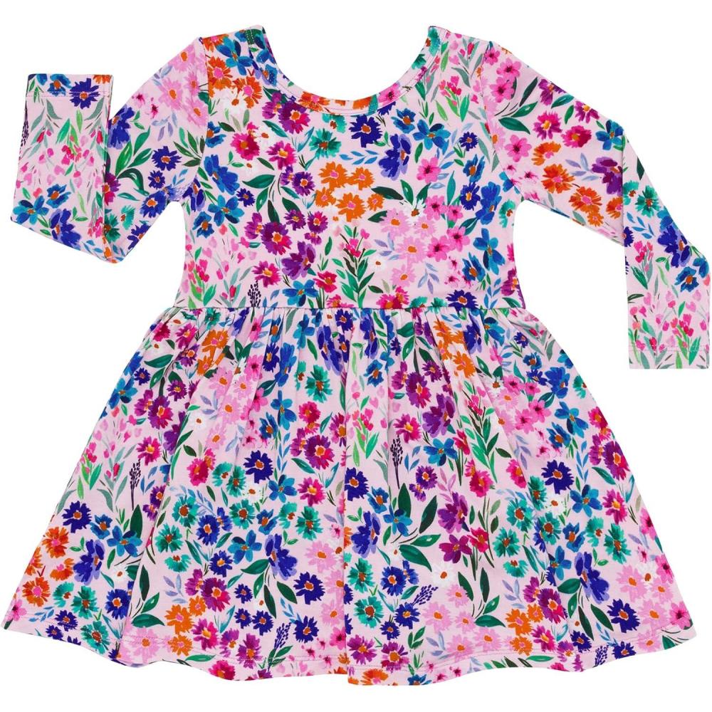 imageLittle Sleepies Long Sleeve Twirl Bodysuit Dress  Viscose from Bamboo Baby Girl Clothes with Snaps for Easy Diaper ChangesSweet Pea