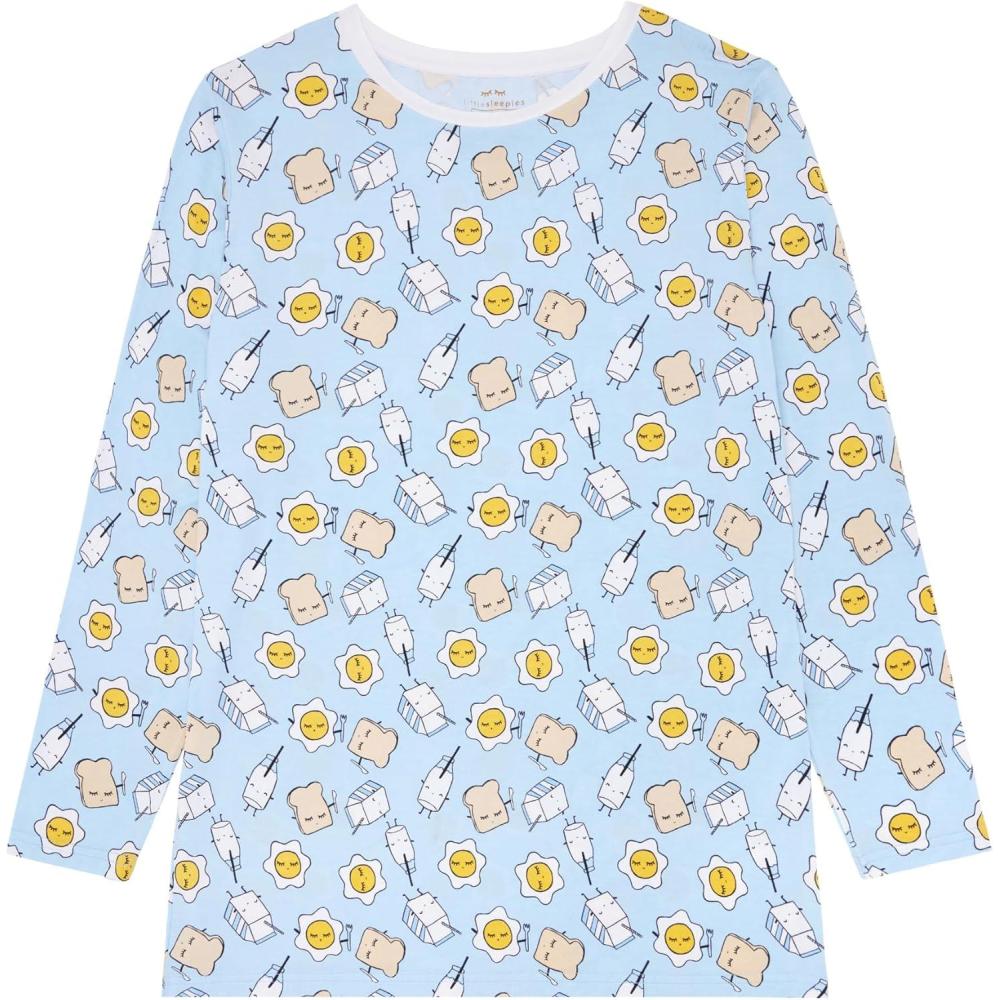 imageLittle Sleepies Mens Pajama TShirt Soft Viscose from Bamboo PJ Top for Family Matching Mens Pajamas Set Long Sleeve TopBlue Breakfast Buddies