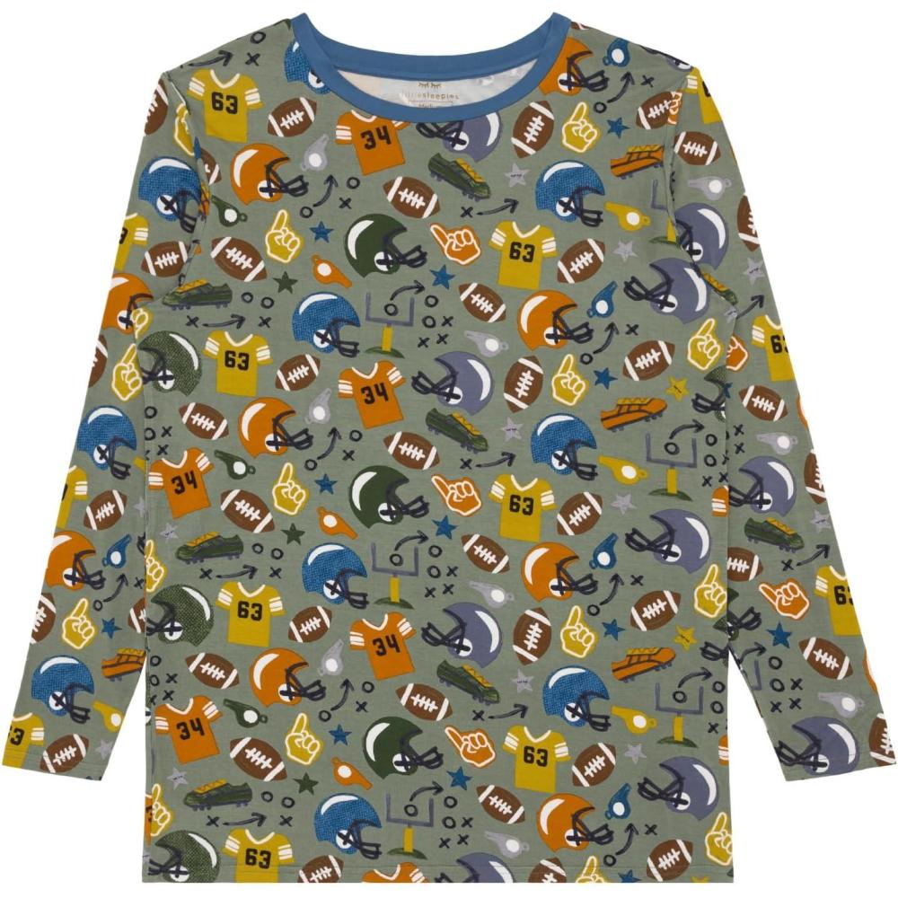 imageLittle Sleepies Mens Pajama TShirt Soft Viscose from Bamboo PJ Top for Family Matching Mens Pajamas Set Long Sleeve TopTouchdown Time