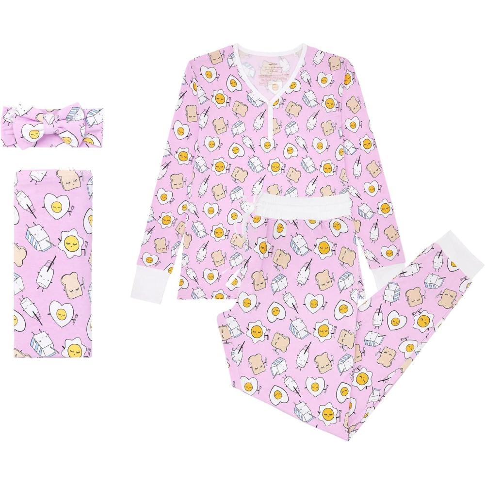 imageLittle Sleepies New Mothers Bundle Includes Womens Pajama Top and Bottoms Newborn Swaddle  Headband Set Viscose Derived from Bamboo Size Medium and Newborn