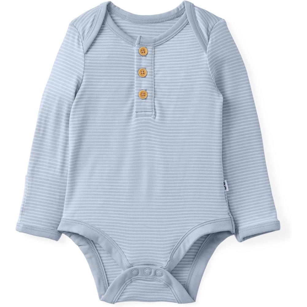 imageLittle Sleepies Newborn Henley Bodysuit Soft Viscose from Bamboo Long Sleeve Bodysuit for Baby Boys ampamp Girls Baby ClothesLight Fog Stripe