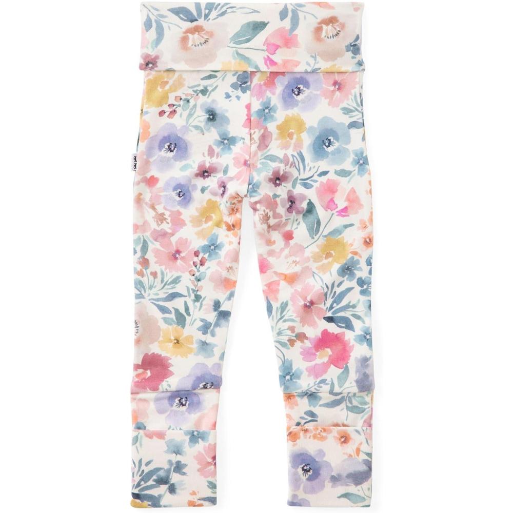 imageLittle Sleepies Newborn Leggings for Girls ampamp Boys Soft Viscose from Bamboo Leggings wFold Over Leg Cuffs Baby PantsTiny Blooms