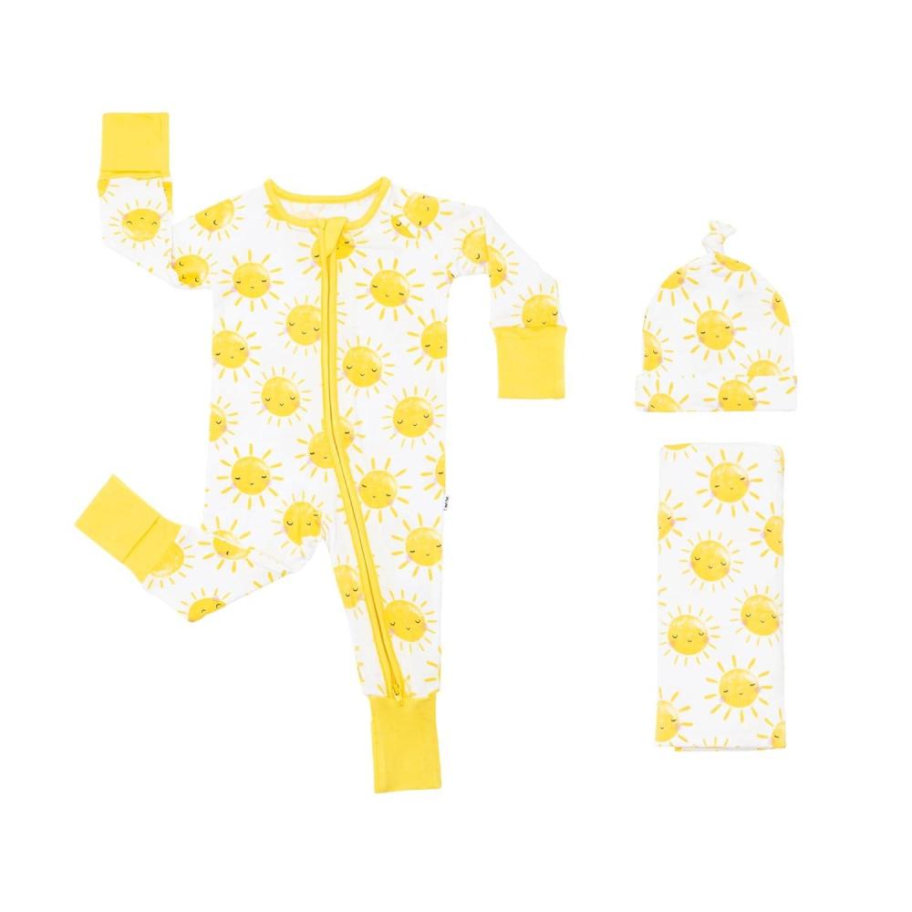 imageLittle Sleepies Newborn Sleepy Time Bundle Includes Newborn Swaddle  Hat Set and 2Way Zipper Pajamas Viscose Derived from Bamboo Fabric Sunshine Newborn
