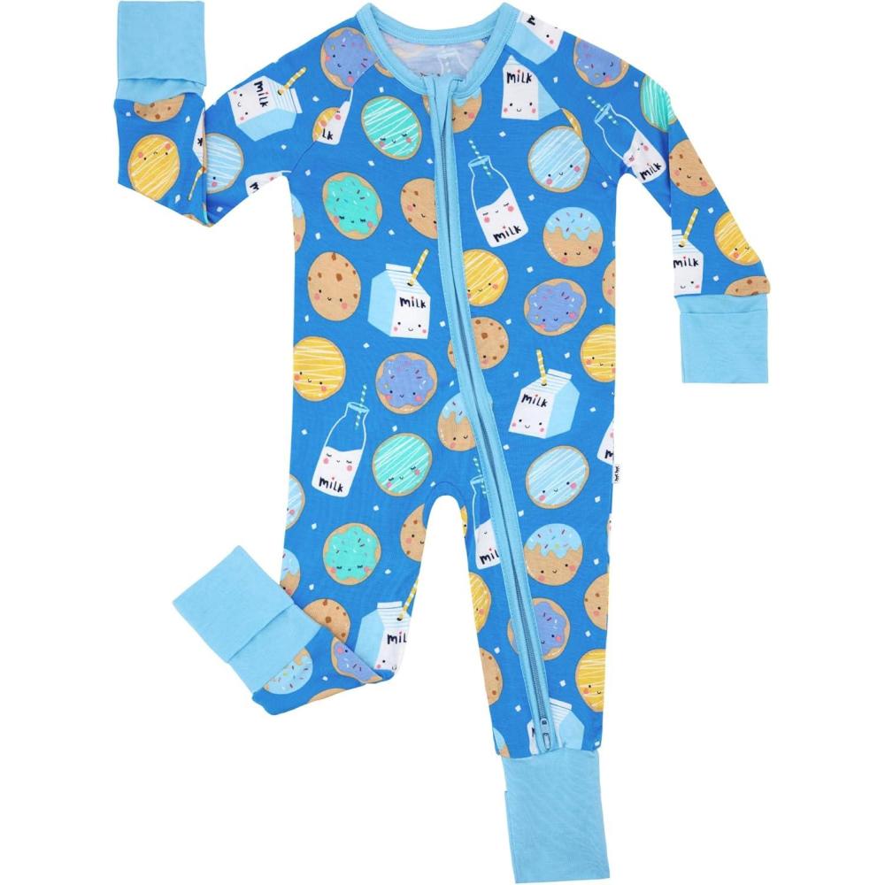 imageLittle Sleepies Pajamas for Baby Boys ampamp Girls Viscose from Bamboo Baby Pajamas Preemie ampamp Newborn Sleepers 2Way Zipper PJsBlue Cookies  Milk