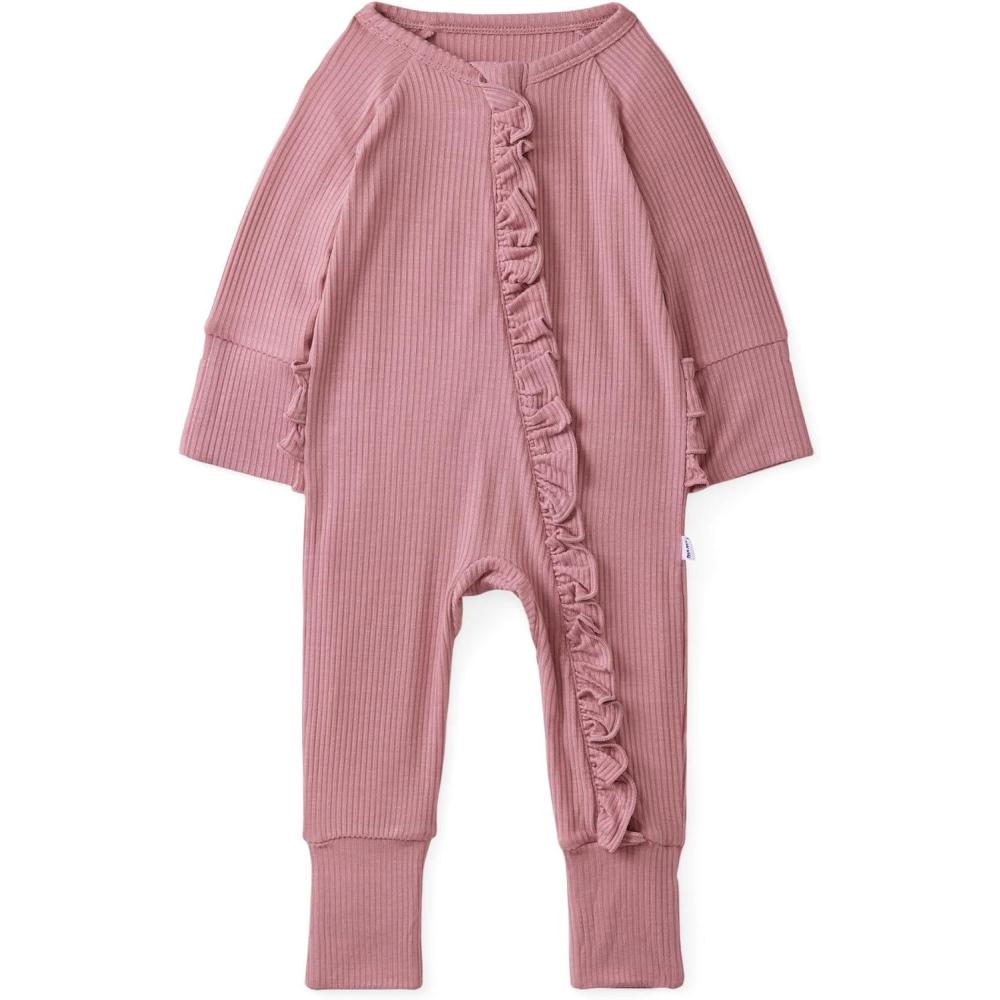 imageLittle Sleepies Ruffle Zippy Newborn Pajamas Viscose from Bamboo Baby Pajamas Girls Preemie Newborn Sleepers 2Way ZipperRosewood Ribbed