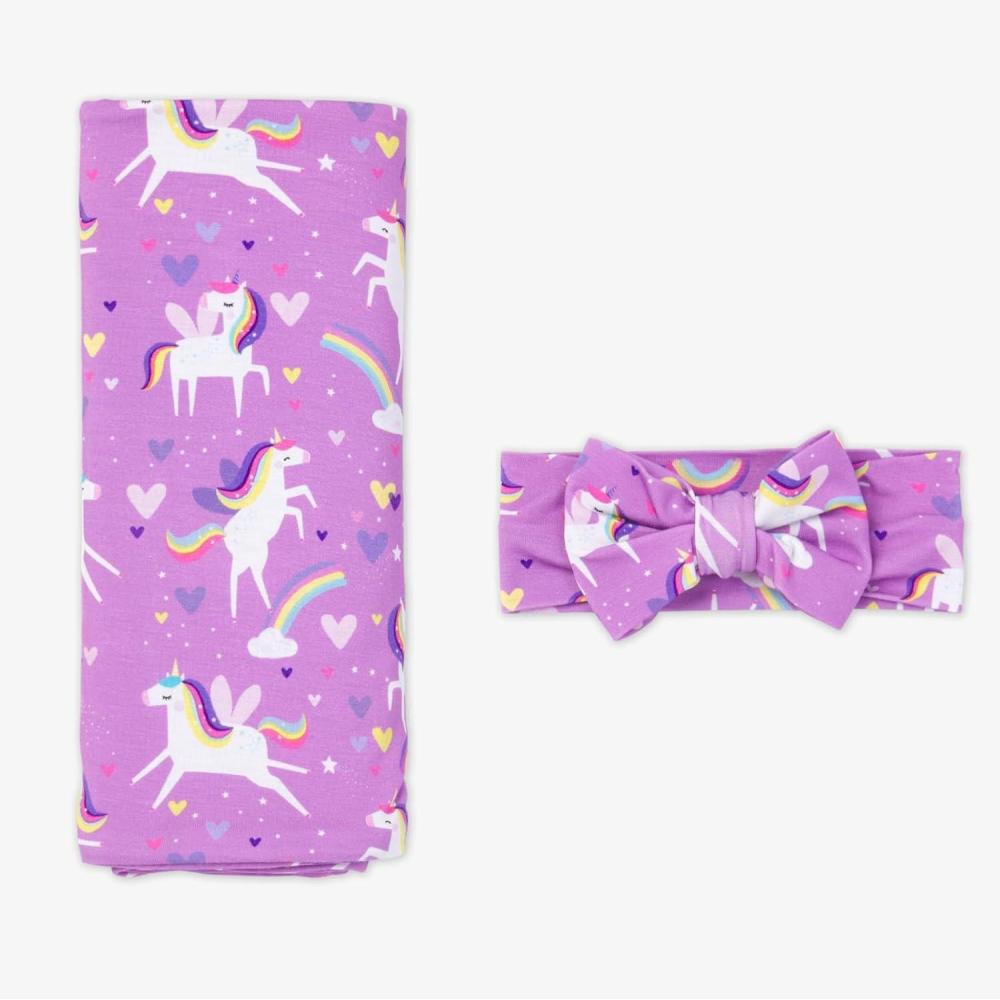 imageLittle Sleepies Swaddle ampamp Headband Bow Set Viscose from Bamboo Baby Swaddles Newborn Baby Girl Clothes Luxe Modern ampamp MerryLuxe Siennas Unicorns