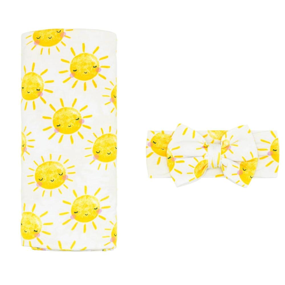 imageLittle Sleepies Swaddle ampamp Headband Bow Set Viscose from Bamboo Baby Swaddles Newborn Baby Girl Clothes Luxe Modern ampamp MerryLuxe Sunshine
