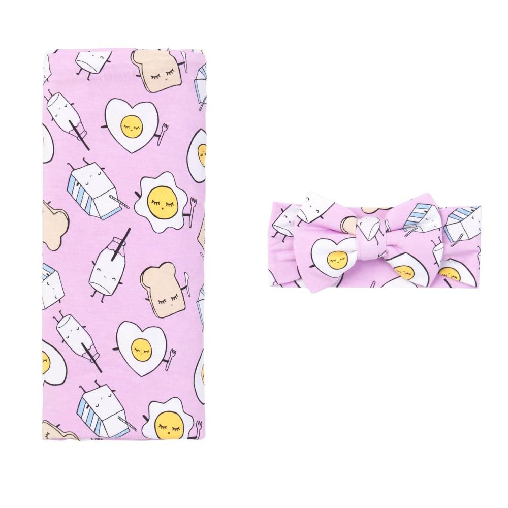 imageLittle Sleepies Swaddle ampamp Headband Bow Set Viscose from Bamboo Baby Swaddles Newborn Baby Girl Clothes Luxe Modern ampamp MerryPink Breakfast Buddies