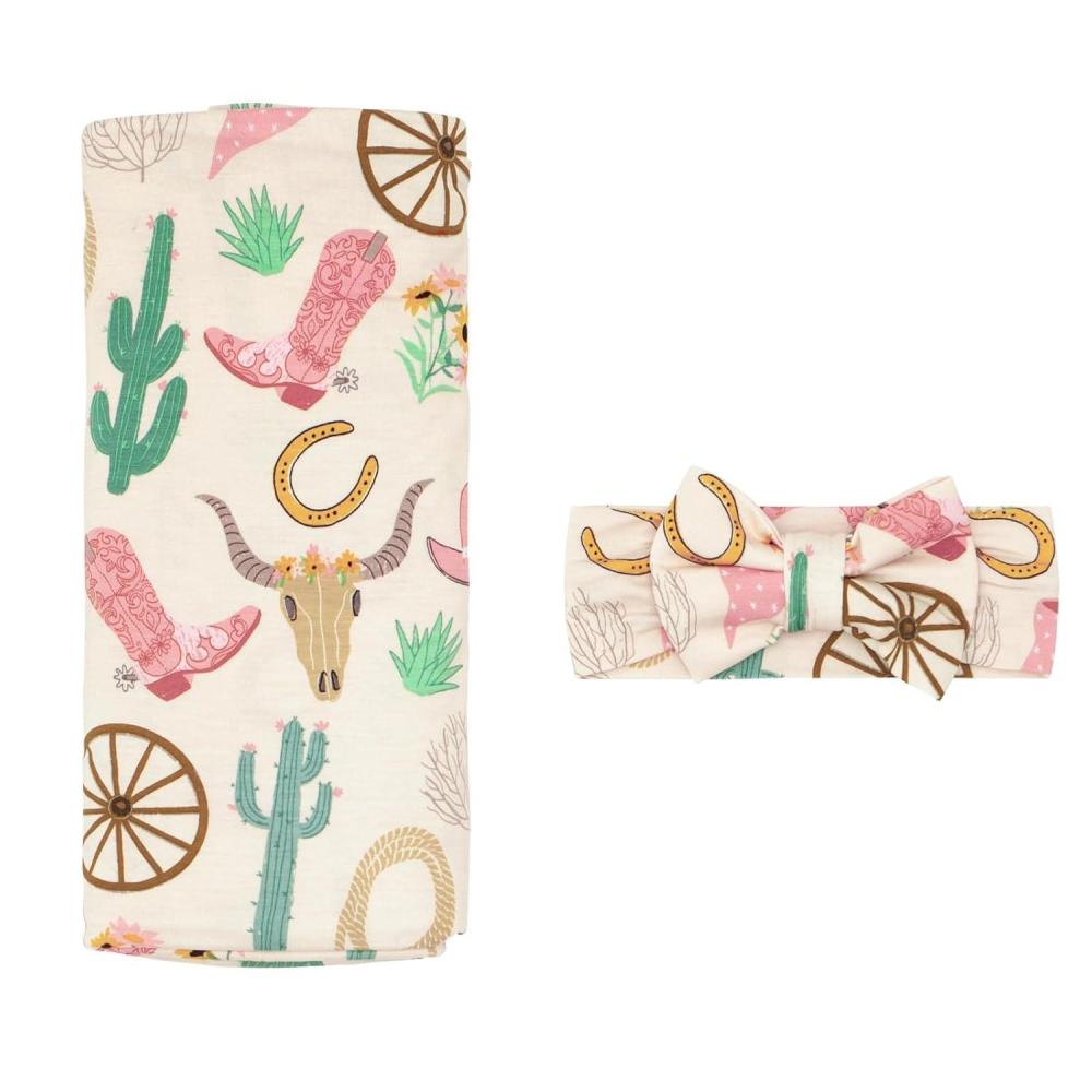 imageLittle Sleepies Swaddle ampamp Headband Bow Set Viscose from Bamboo Baby Swaddles Newborn Baby Girl Clothes Luxe Modern ampamp MerryPink Ready to Rodeo