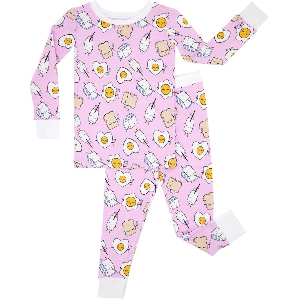 imageLittle Sleepies TwoPiece Pajama Set for Boys ampamp Girls Soft Viscose from Bamboo Toddler Pajamas for Kids Family Matching PJsPink Breakfast Buddies