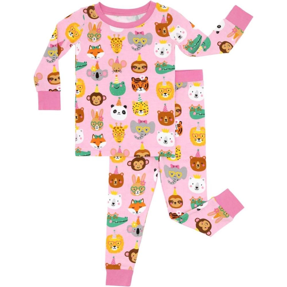 imageLittle Sleepies TwoPiece Pajama Set for Boys ampamp Girls Soft Viscose from Bamboo Toddler Pajamas for Kids Family Matching PJsPink Party Pals