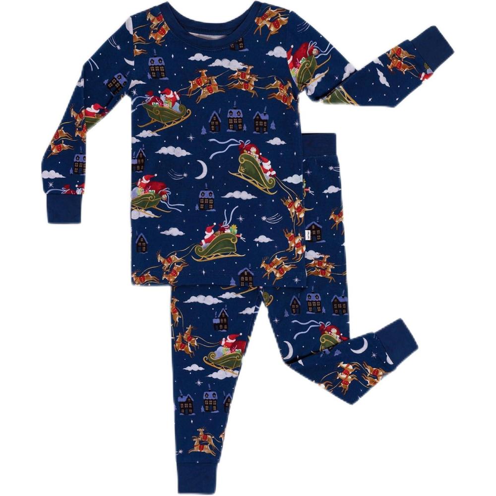 imageLittle Sleepies TwoPiece Pajama Set for Boys ampamp Girls Soft Viscose from Bamboo Toddler Pajamas for Kids Family Matching PJsSantas Sleigh