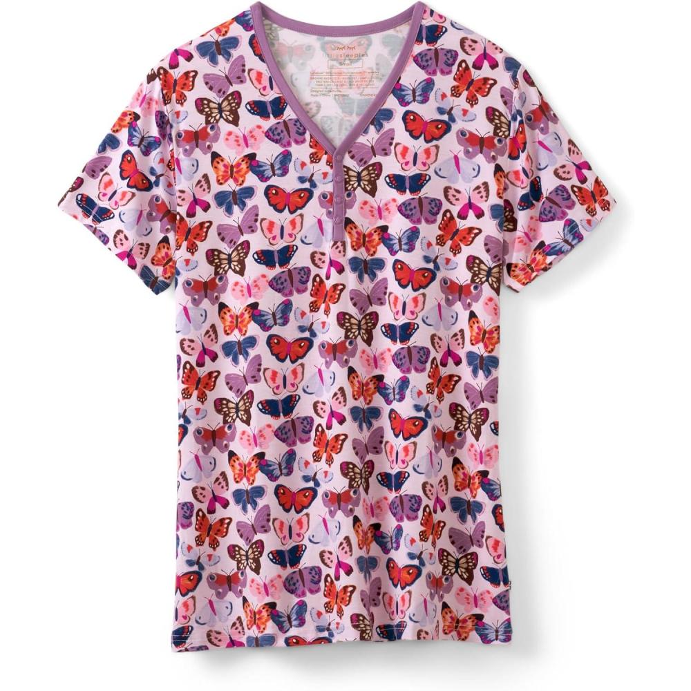 imageLittle Sleepies Womens Pajama Top Viscose Derived from Bamboo Soft Button Up Pajama Top Nursing Friendly Short SleeveButterfly Kisses