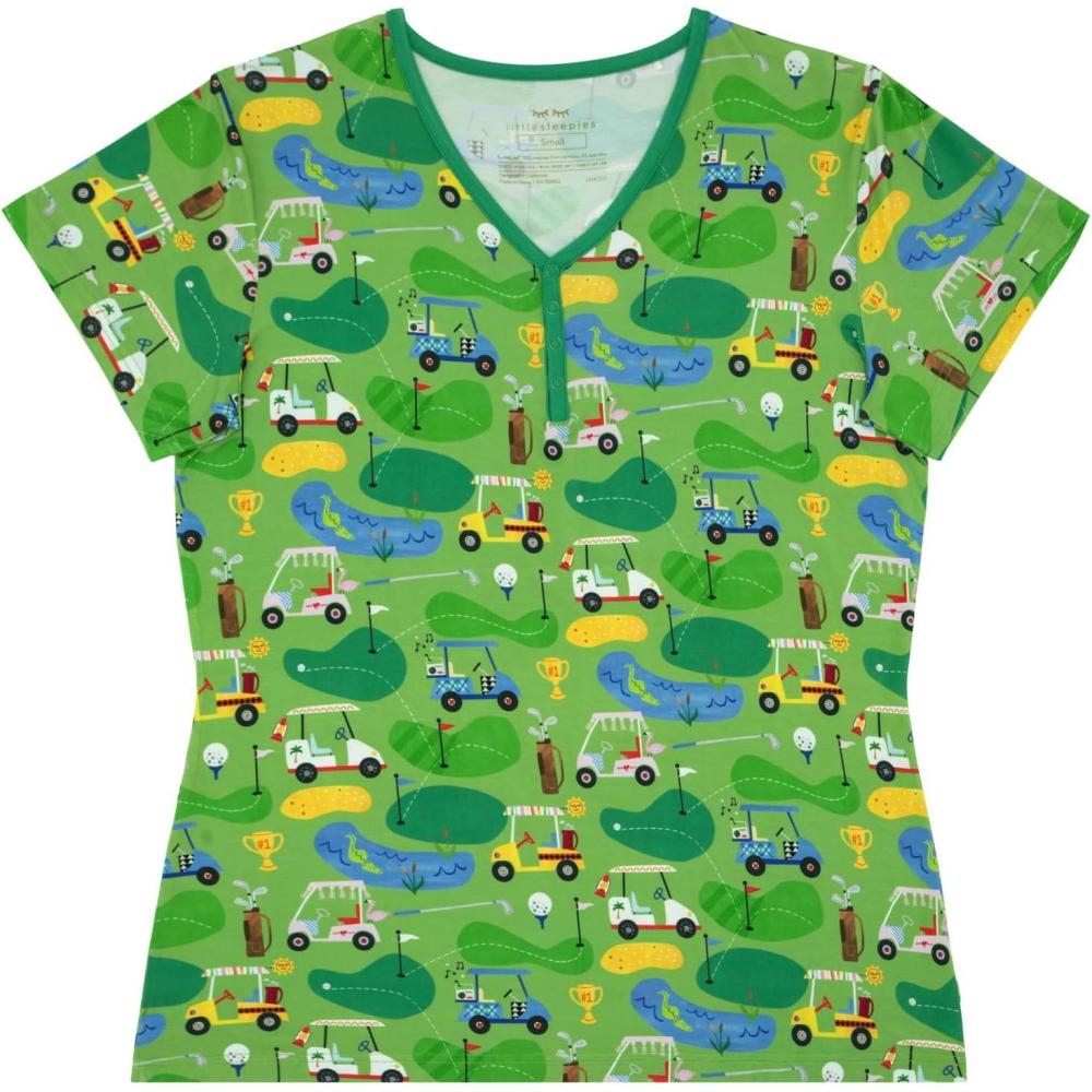 imageLittle Sleepies Womens Pajama Top Viscose Derived from Bamboo Soft Button Up Pajama Top Nursing Friendly Short SleeveFairway Fun