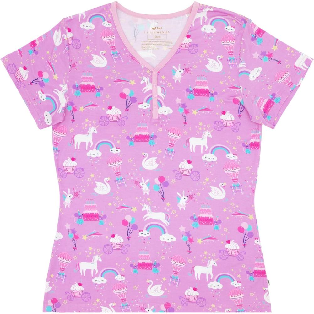 imageLittle Sleepies Womens Pajama Top Viscose Derived from Bamboo Soft Button Up Pajama Top Nursing Friendly Short SleeveMagical Birthday