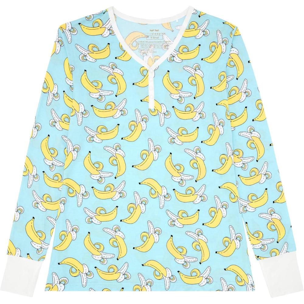 imageLittle Sleepies Womens Pajama Top Viscose from Bamboo Henley Button Up Nursing PJs Family Matching Pajamas for Women SetBananas