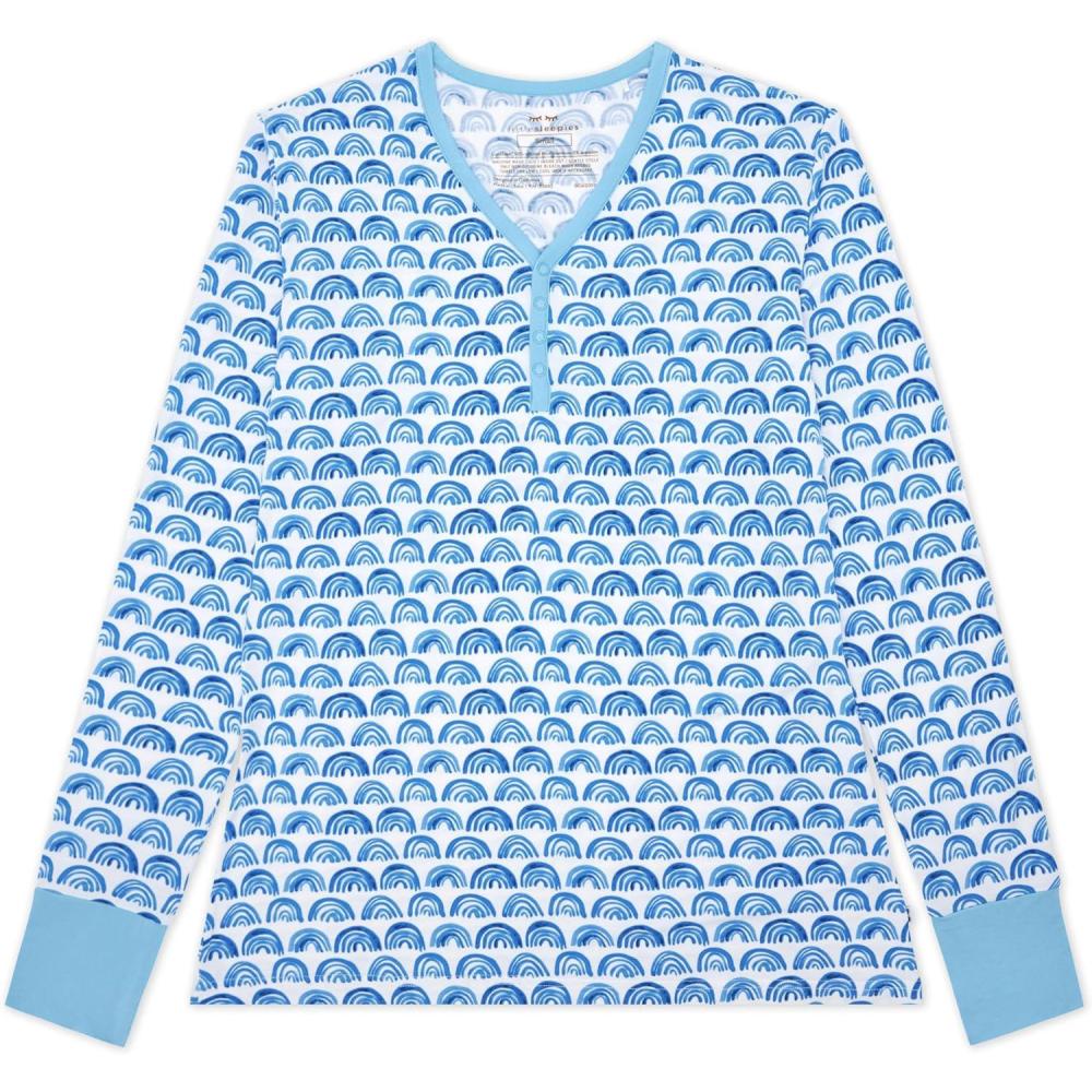 imageLittle Sleepies Womens Pajama Top Viscose from Bamboo Henley Button Up Nursing PJs Family Matching Pajamas for Women SetBlue Rainbows