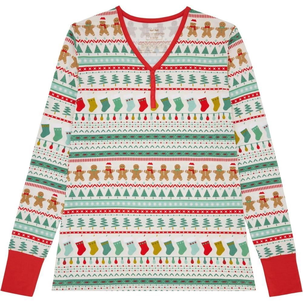 imageLittle Sleepies Womens Pajama Top Viscose from Bamboo Henley Button Up Nursing PJs Family Matching Pajamas for Women SetFair Isle