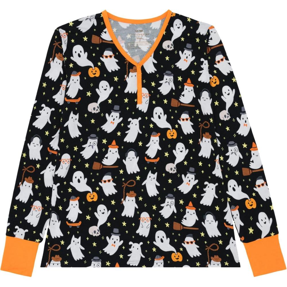 imageLittle Sleepies Womens Pajama Top Viscose from Bamboo Henley Button Up Nursing PJs Family Matching Pajamas for Women SetFriendly Ghosts