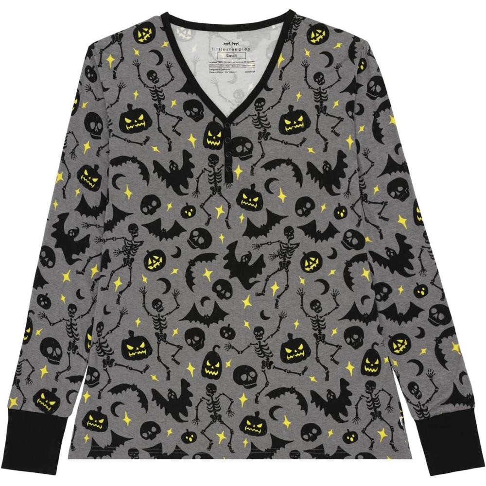 imageLittle Sleepies Womens Pajama Top Viscose from Bamboo Henley Button Up Nursing PJs Family Matching Pajamas for Women SetGlowing Ghouls