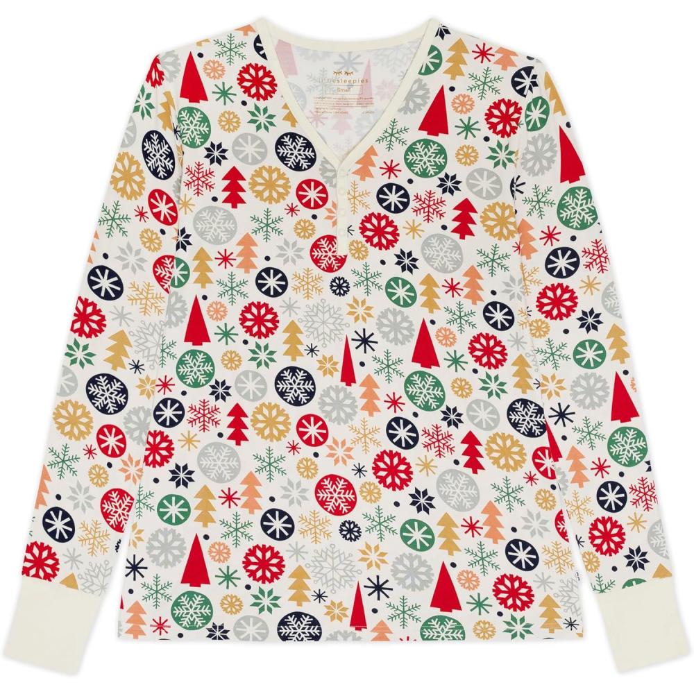 imageLittle Sleepies Womens Pajama Top Viscose from Bamboo Henley Button Up Nursing PJs Family Matching Pajamas for Women SetModern  Merry