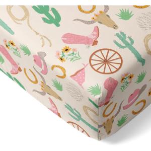 Little Sleepies Baby Crib Sheets, Buttery Soft Viscose from Bamboo Crib Sheets for Boys & Girls, Toddler Bed Sheet, Standard Crib Mattress Sheet, Super Stretchy & Elasticized (Santa’s Sleigh)(Pink Ready to Rodeo)