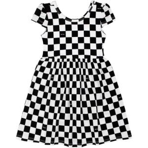 Little Sleepies Cap Sleeve Skater Dress – Toddler Girl Viscose from Bamboo Kids Dress w/Pockets & Breathable Twirl Skirt(Checks)