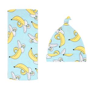Little Sleepies Holiday Swaddle & Hat Set, Baby Swaddles Newborns, Soft Viscose from Bamboo Swaddle Blanket Wrap (Modern & Merry)(Bananas)