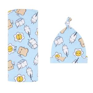 Little Sleepies Holiday Swaddle & Hat Set, Baby Swaddles Newborns, Soft Viscose from Bamboo Swaddle Blanket Wrap (Modern & Merry)(Blue Breakfast Buddies)