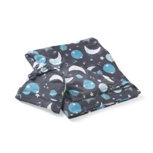 Little Sleepies Holiday Swaddle & Hat Set, Baby Swaddles Newborns, Soft Viscose from Bamboo Swaddle Blanket Wrap (Modern & Merry)(Blue to the Moon & Back)