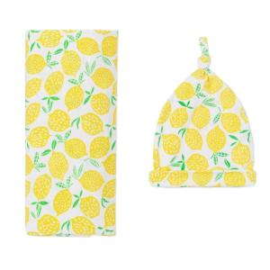 Little Sleepies Holiday Swaddle & Hat Set, Baby Swaddles Newborns, Soft Viscose from Bamboo Swaddle Blanket Wrap (Modern & Merry)(Lemons)