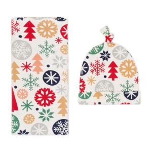 Little Sleepies Holiday Swaddle & Hat Set, Baby Swaddles Newborns, Soft Viscose from Bamboo Swaddle Blanket Wrap (Modern & Merry)(Modern & Merry)