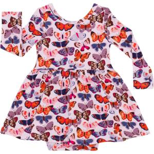Little Sleepies Long Sleeve Twirl Bodysuit Dress – Viscose from Bamboo Baby Girl Clothes with Snaps for Easy Diaper Changes(Butterfly Kisses)