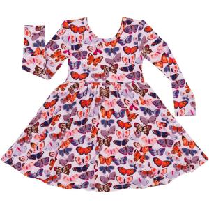 Little Sleepies Long Sleeve Twirl Dress for Girls – Viscose from Bamboo Toddler Dresses w/Pockets & Tagless Comfort(Butterfly Kisses)